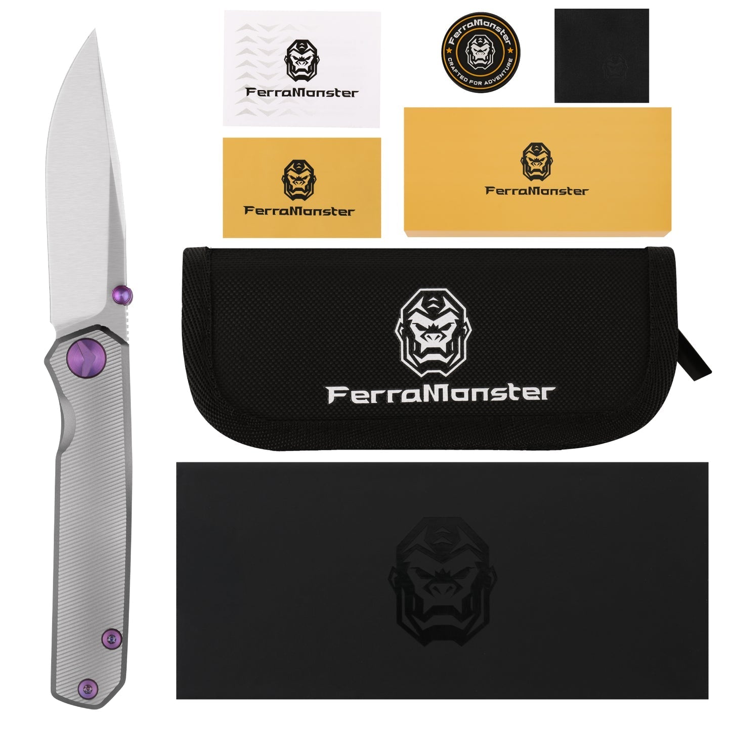 FerraMonster Kroma FM23008-A – 2.95" Satin Elmax Folding Knife, Grey Titanium Handle, Frame Lock Gentleman’s EDC