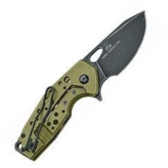 Fox Suru Framelock Folding Knife Black 2.25 N690 Stainless Blade Green Aluminum Handles