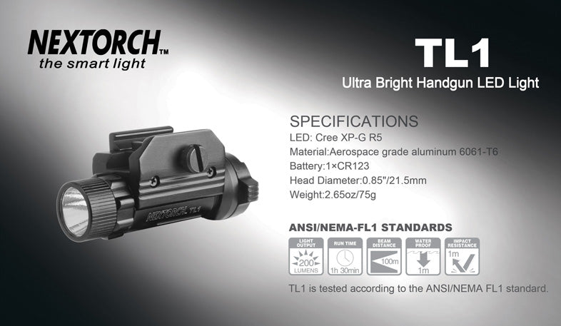 NEXTORCH TL1 200 Lumen 1 x CR123 CREE R5 LED Weapon Light