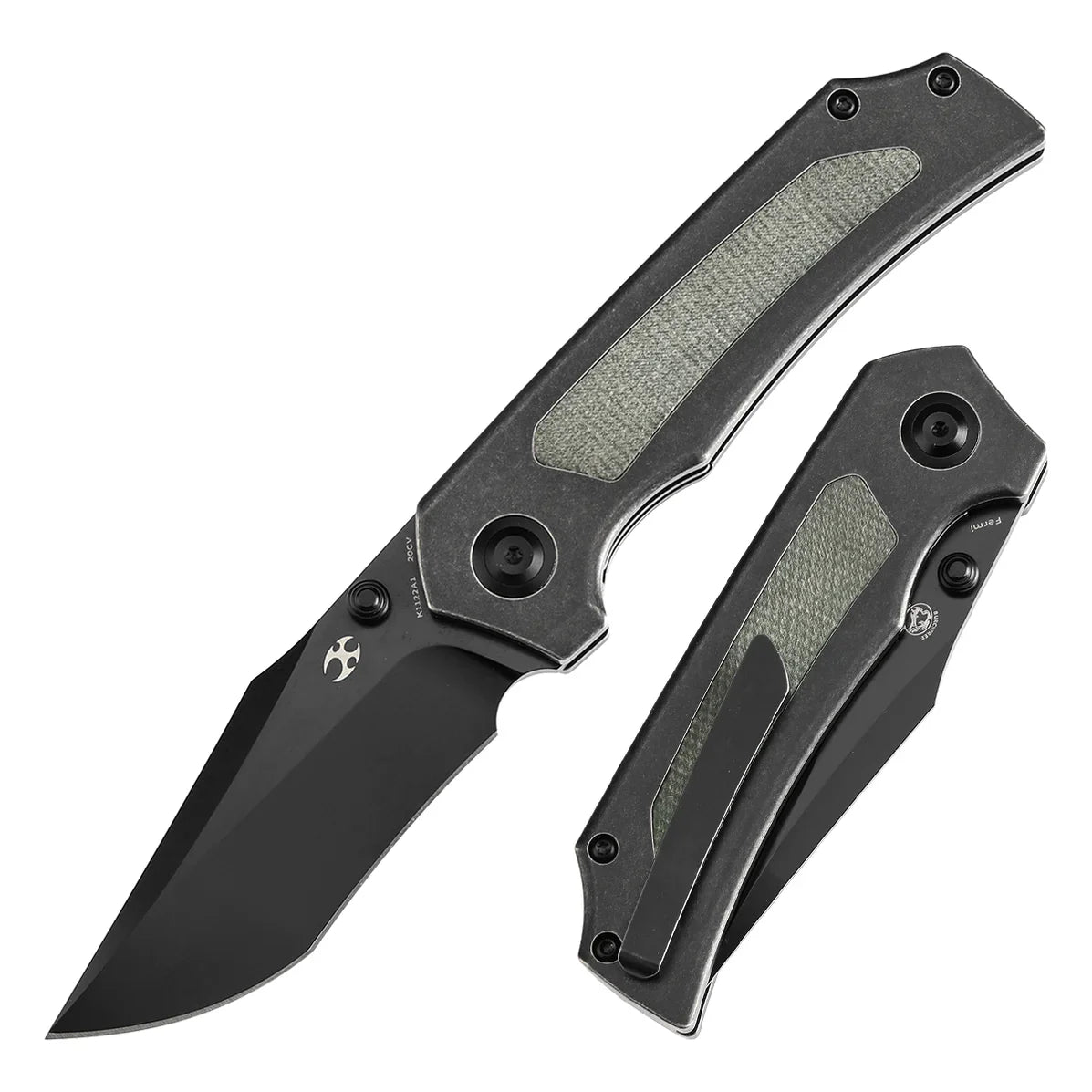 Kansept Fermi 3.11" Blackwash CPM 20CV Green Micarta K1122A1