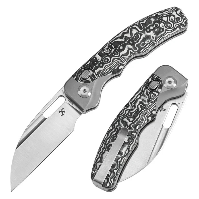 Kansept Knives Vivid 3.04'' Satin CPM S35VN Stonewashed Titanium with Black & White Carbon Fiber K1094V3