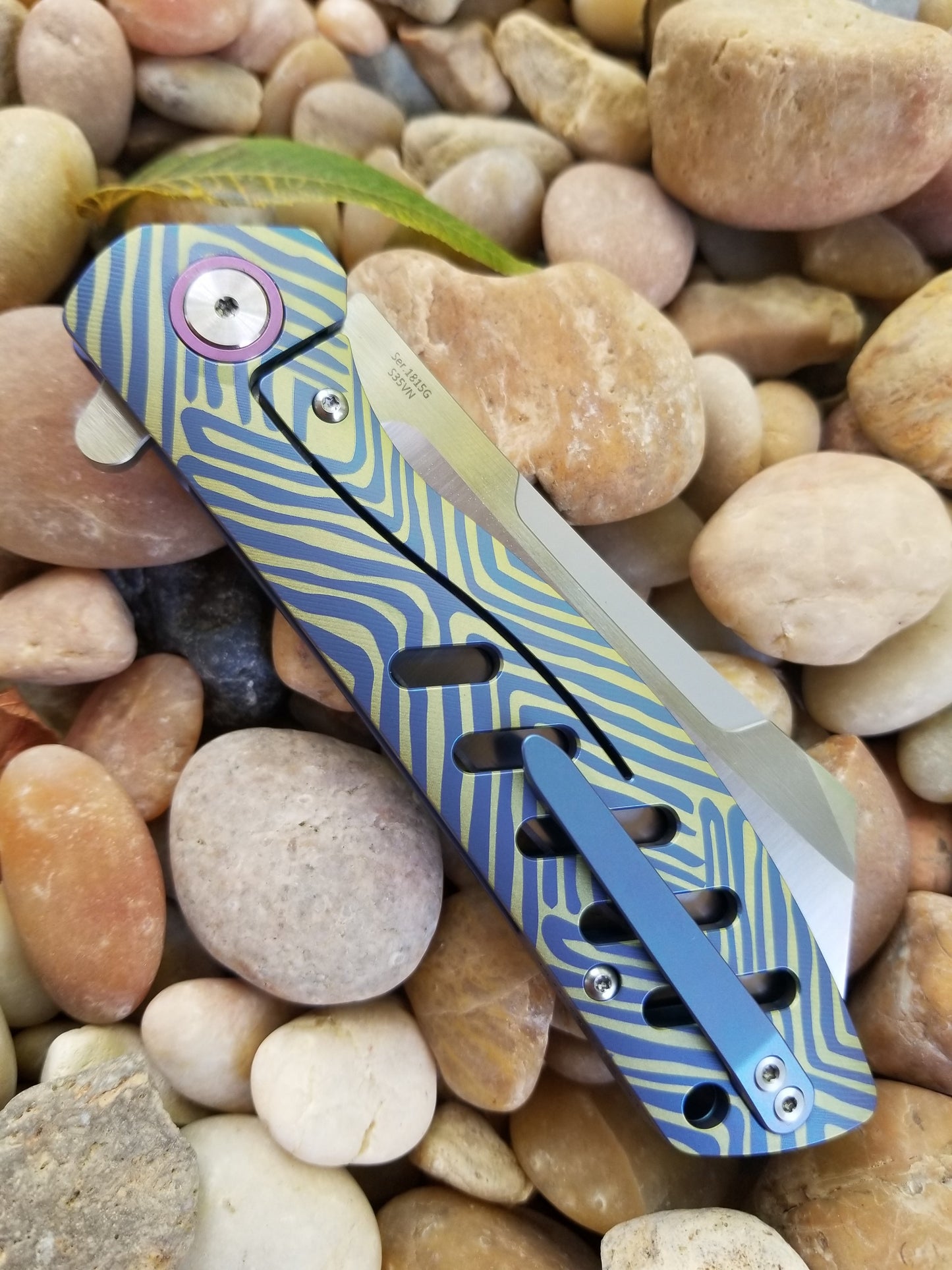 Artisan Cutlery Tomahawk Frame Lock Knife Blue/Gold Titanium (3.94" Satin S35VN)