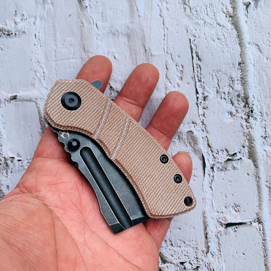 Kansept Knives Korvid Medium KOCH Designed Folding Knife 2.45in 154CM Steel Blade Brown Micarta Handles