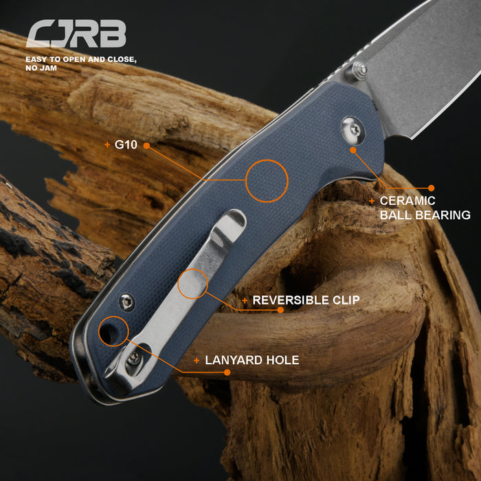 CJRB PYRITE J1925 AR-RPM9 POWDER STEEL STONE WASH BLADE BLUE G10 HANDLE FOLDING KNIFE