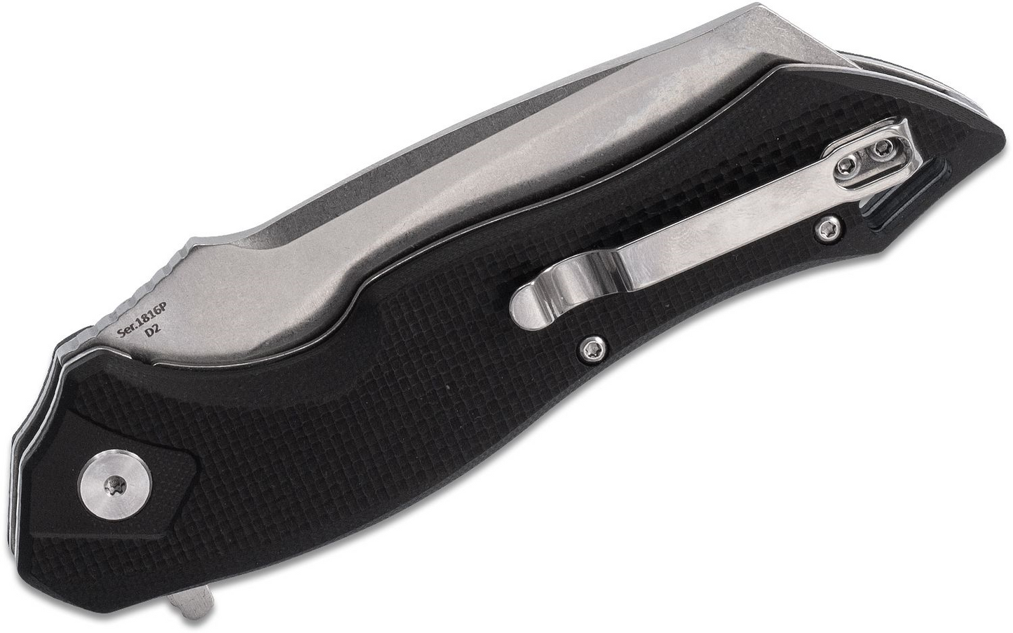 ArtisanCutlery Eagle Flipper Knife 3.46" Stonewashed D2 Hawkbill Blade, Black G10 Handles - 1816P-CGF