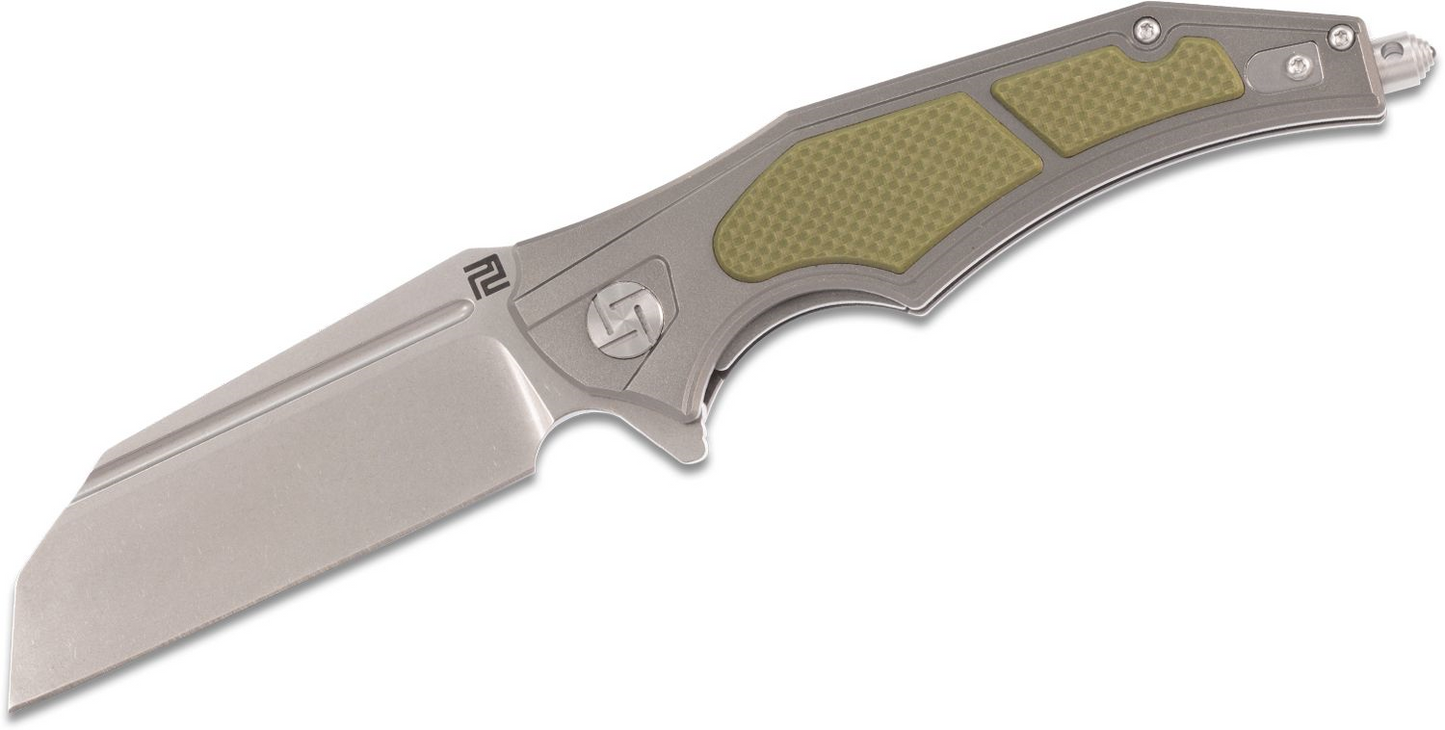Artisan Cutlery 1813P-GGN Apache Nomad Flipper Knife 3.82" D2 Wharncliffe Blade, Aluminum Handles with Green G10 Onlays