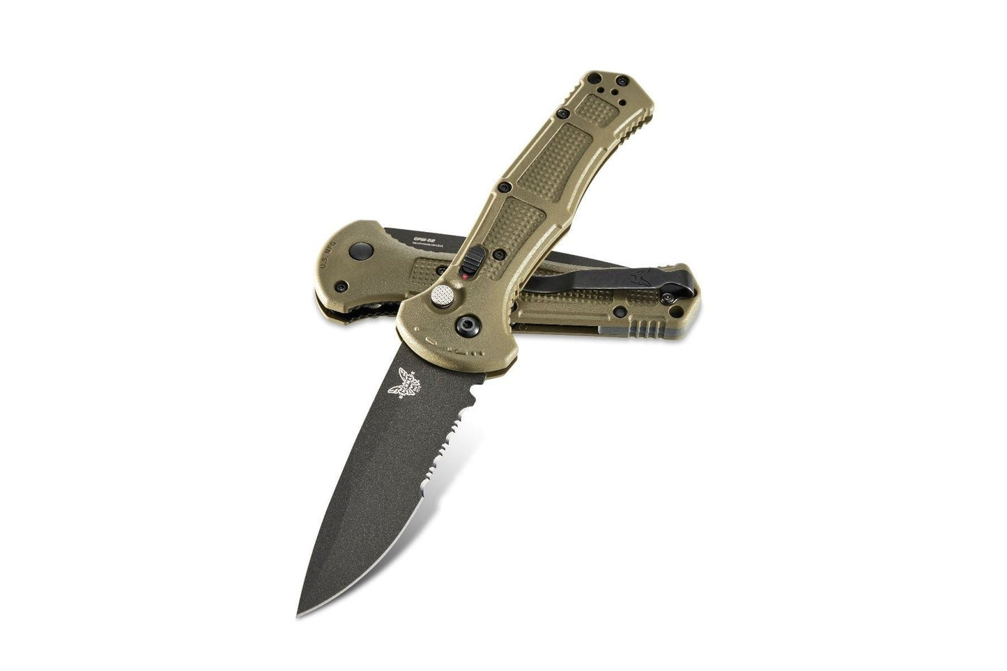 Benchmade Claymore 9070SBK-1 – 3.60″ CPM-D2 Cobalt Black Serrated Drop-Point Automatic Knife, Black Grivory