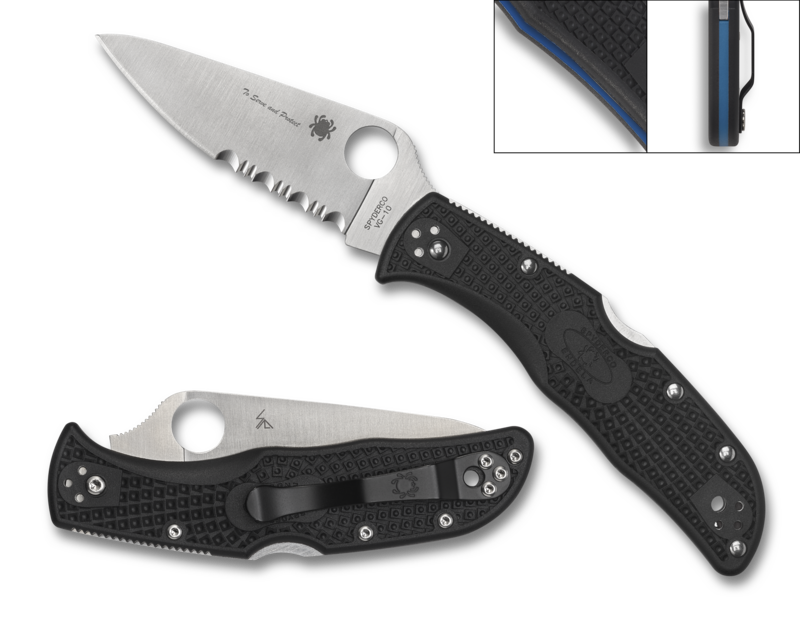 Spyderco Endela Lightweight Thin Blue Line 3.41 in VG-10 Blade Black FRN Handle