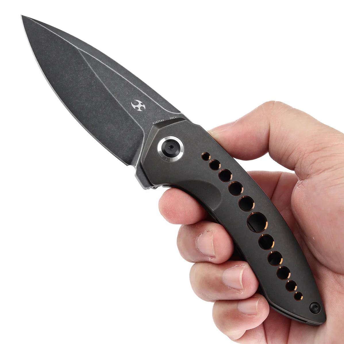 Kansept ODD 21 3.08" Blackwash CPM 20CV Blackwash Titanium with Bronze Anodized Holes Black Stonewashed K1077A1