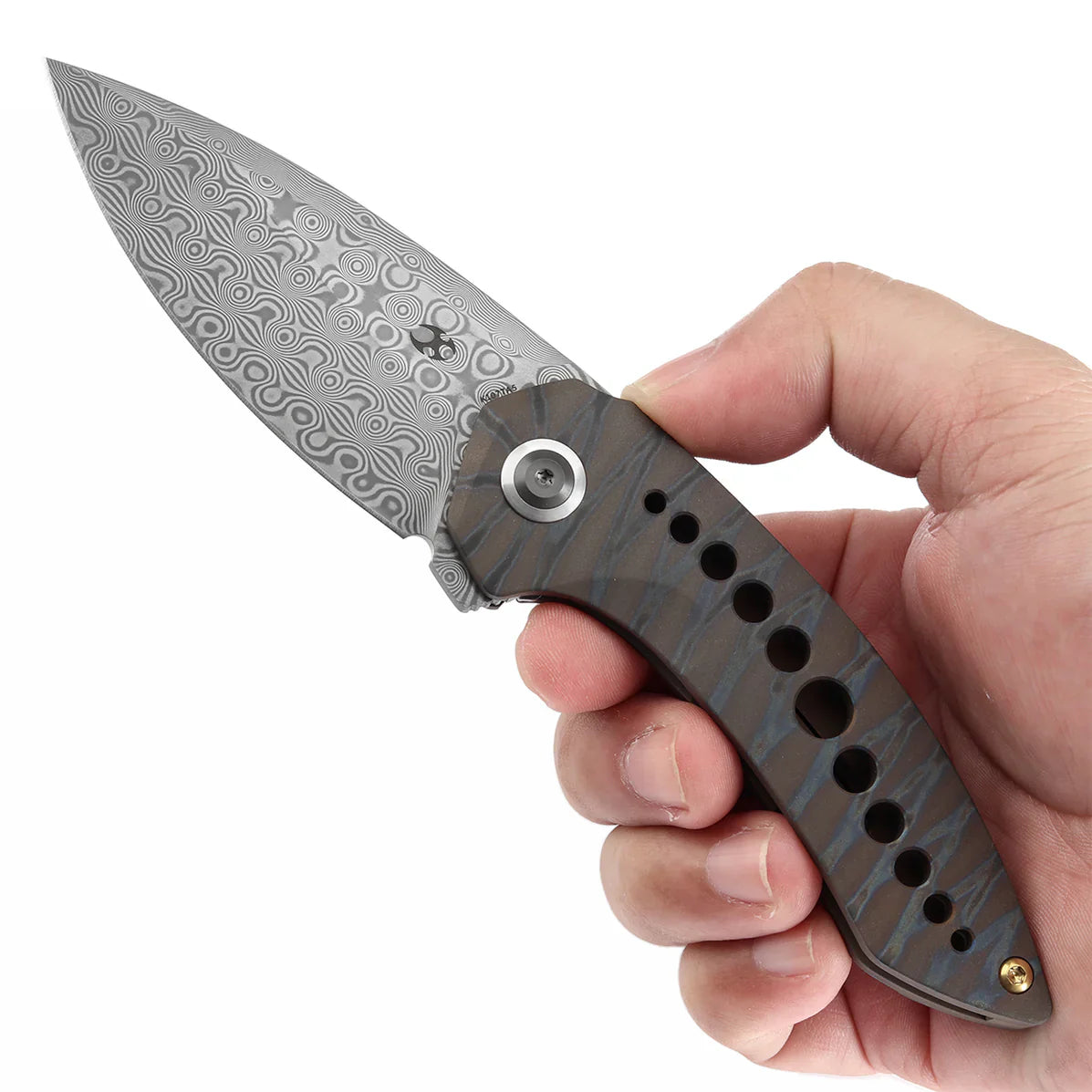 Kansept ODD 21 3.08" Damascus Titanium with Tiger Stripe Finish Grey K1077A5