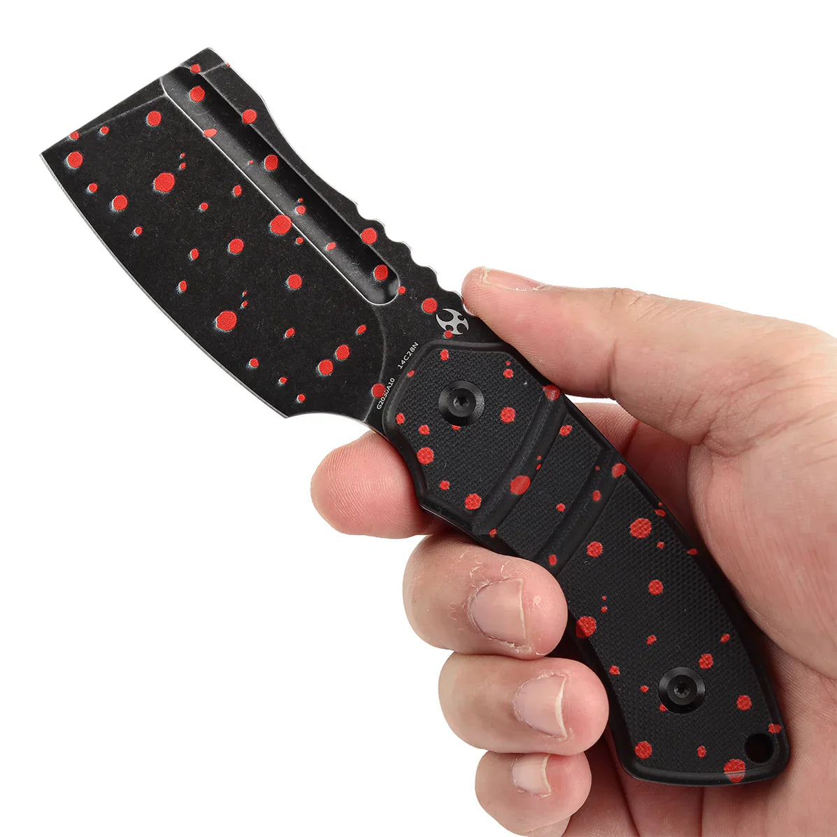 Kansept Korvid S 2.9" 14C28N Black G10 with Zombie Blood Print Black Red G2030A10