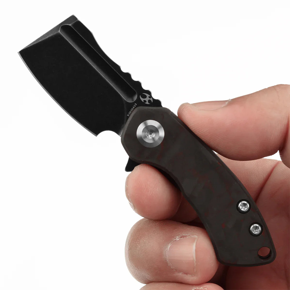 Kansept Mini Korvid 1.45" Blackwash CPM S35VN Black and Red Carbon Fiber K3030A13