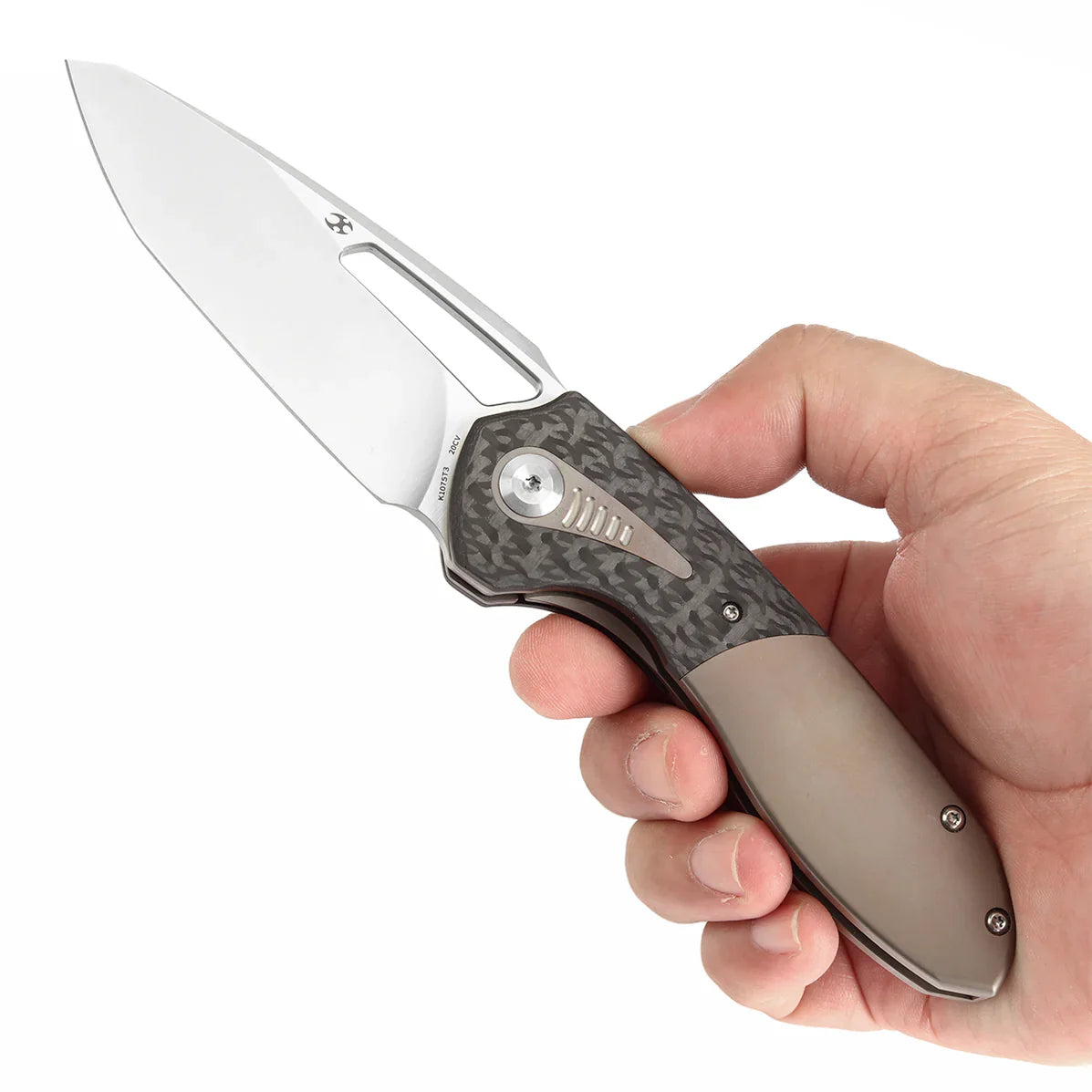 Kansept Thoth 3.43" CPM 20CV Twill Carbon Fiber+ Titanium Bronze Handle K1075T3
