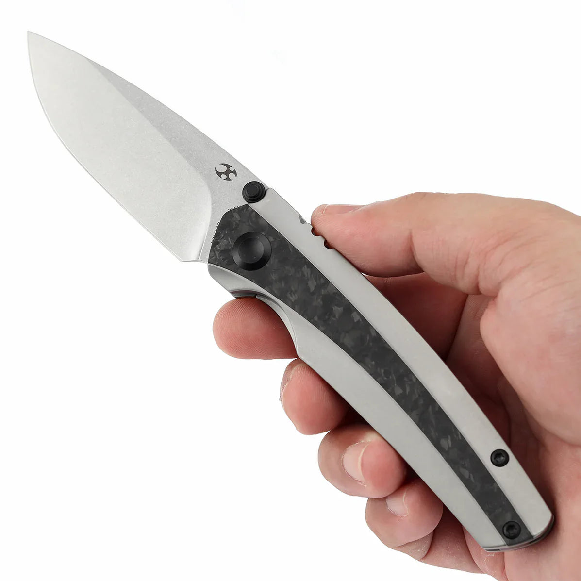 KANSEPT Thumb Stub Raven K2109A2 – Titanium & Shred Carbon Fiber, 3.13" CPM 20CV Blade, Black Bird Blades Design