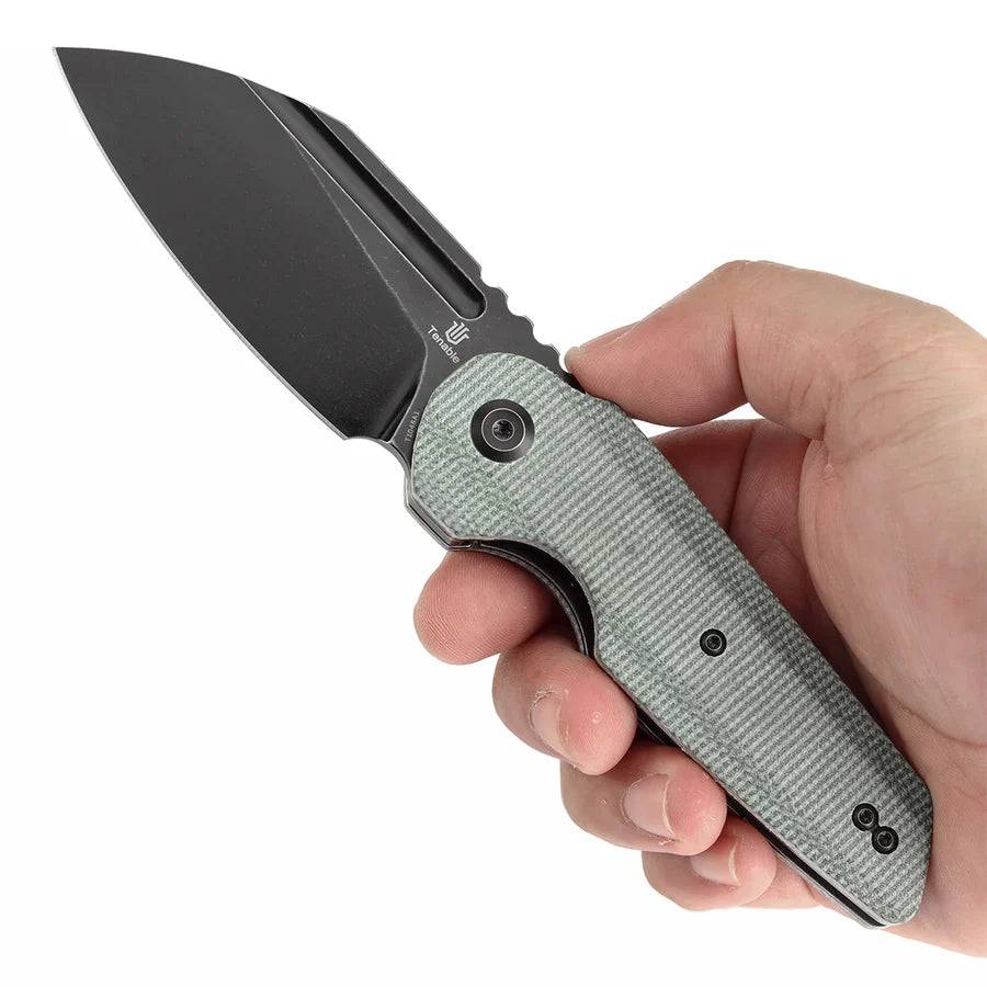 Tenable Rafe L T1048A1 – 3.19" Black Stonewashed 14C28N Blade, Green Micarta Handle with Liner Lock