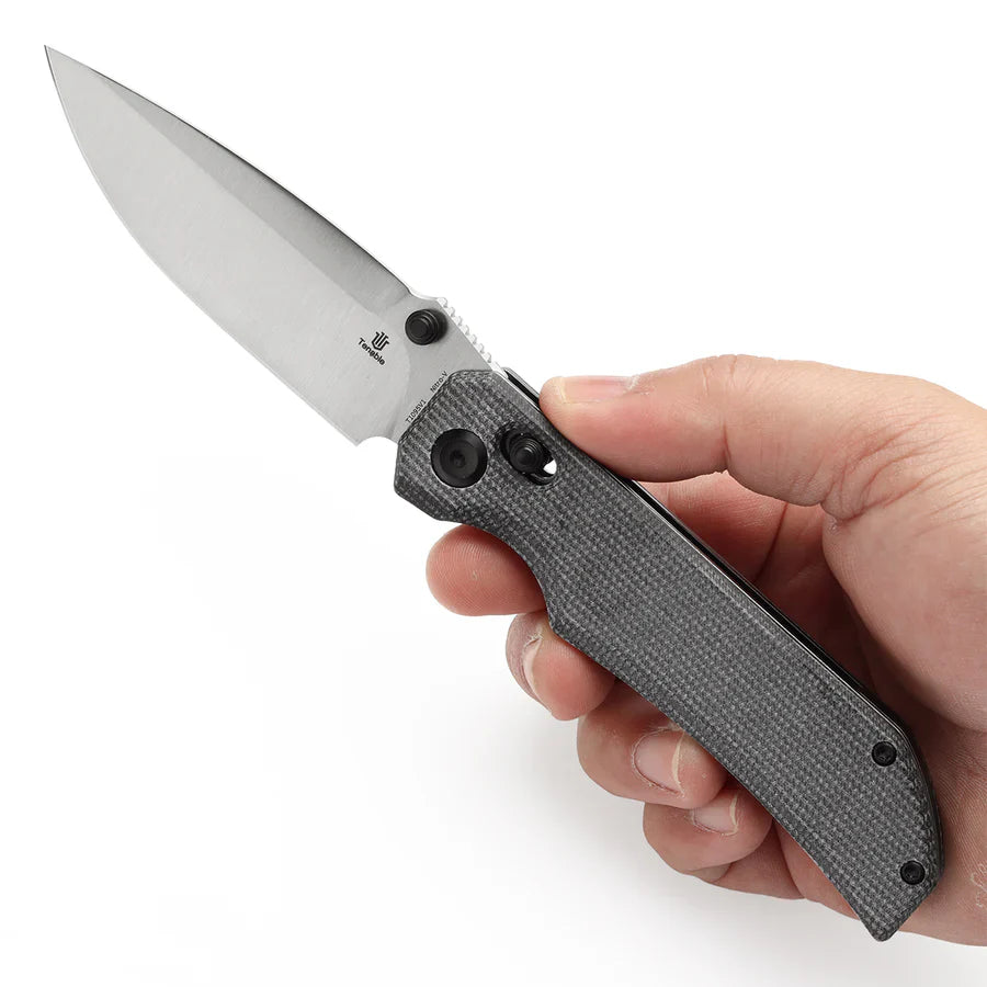 Tenable Eaglestrike T1095V1 – 3.73" Satin Nitro-V Drop Point Blade, Black Micarta Handle with Crossbar Lock