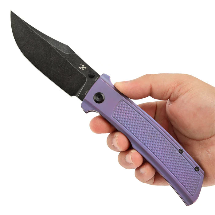 Bison Blackwash CPM S35VN Purple Anodized Titanium with Frag Pattern