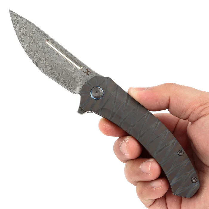 Hira Damascus Tiger Stripe Flamed Titanium