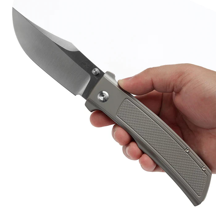 Bison Satin CPM S35VN Plain Titanium with Frag Pattern