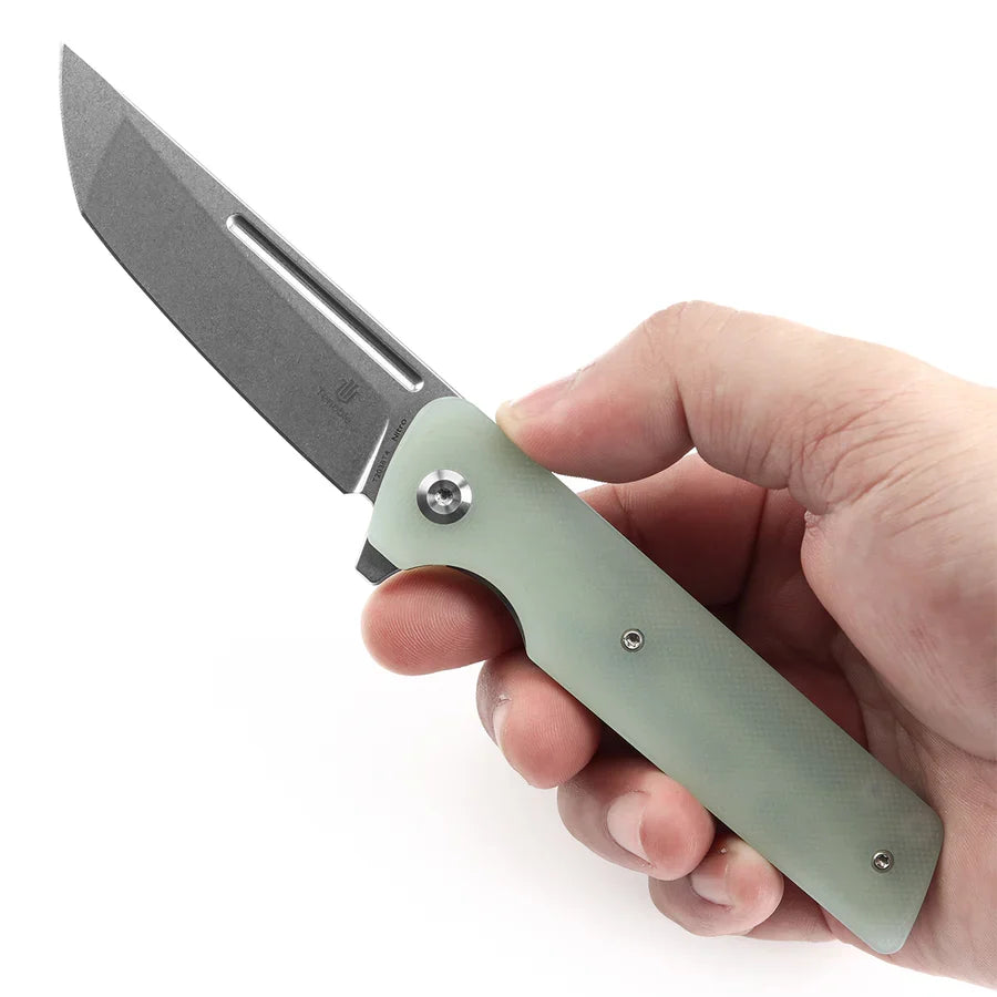 Tenable Anomaly T2038T4 – 3.14" Stonewashed Nitro-V Tanto Blade, Jade G10 Handle with Liner Lock