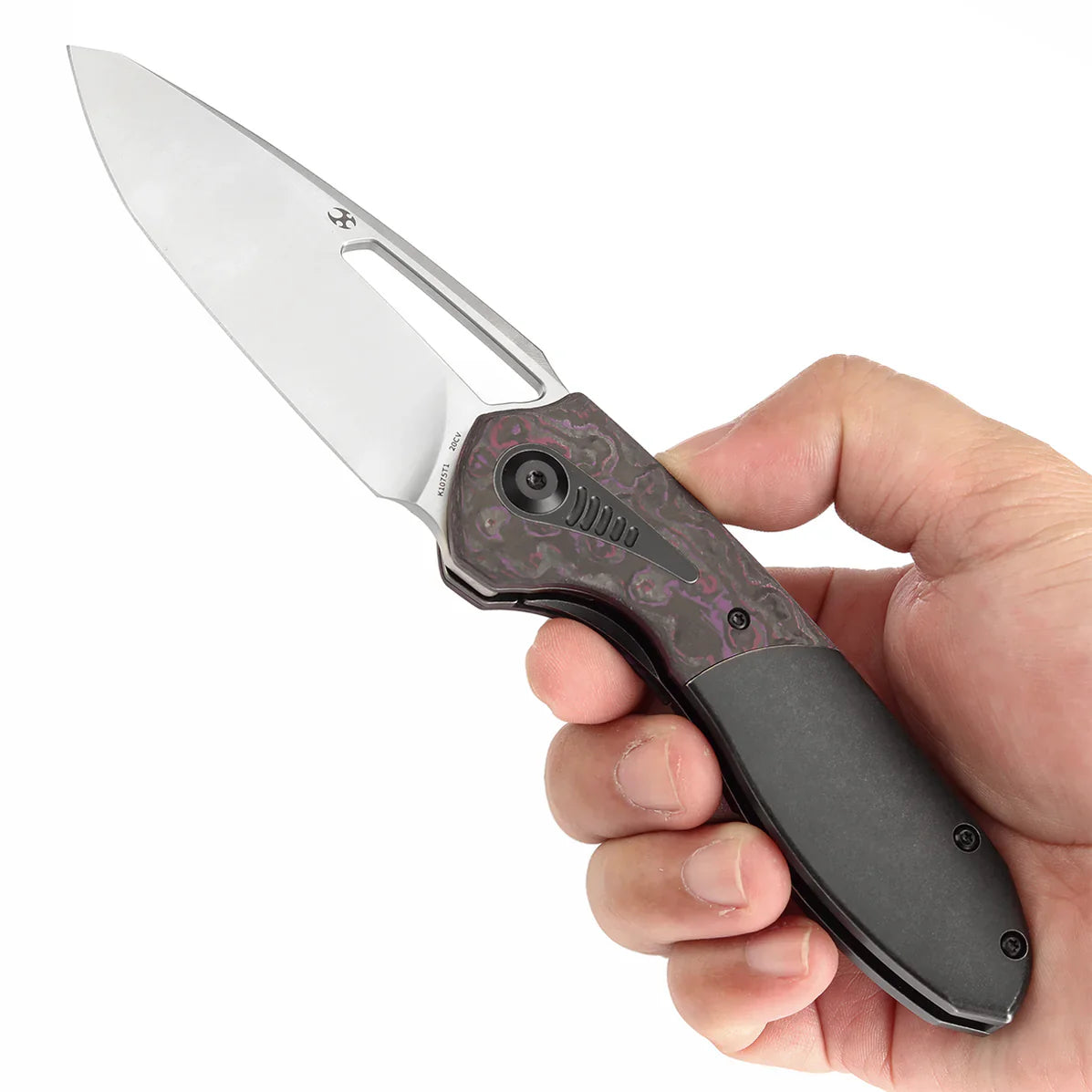 Kansept Thoth 3.43" Satin CPM 20CV Blackwash Titanium + Purple Haze Carbon Fiber K1075T1