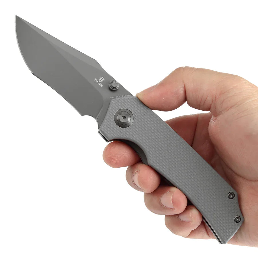 Tenable Fermi T1122A5 – 3.11" Gray TiCN-Coated 14C28N Blade, Light Sand G10 Handle with Liner Lock