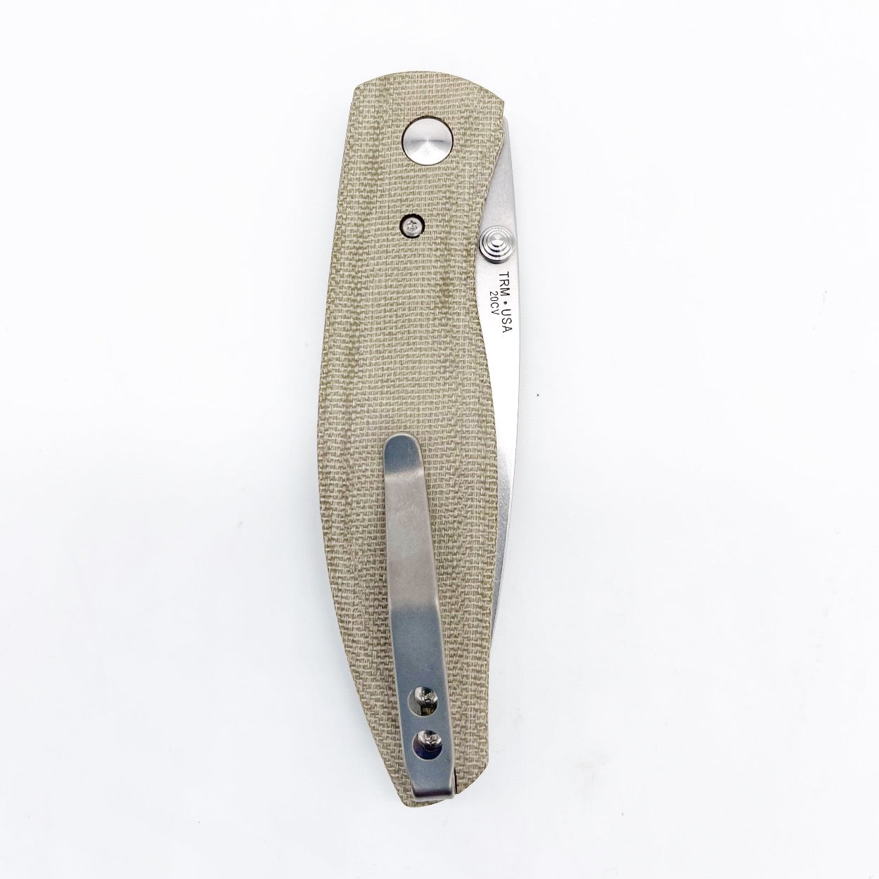 Three Rivers Mfg ATOM Linerlock 3.5" Tumbled CPM-20CV Micarta 3D Contoured Scales