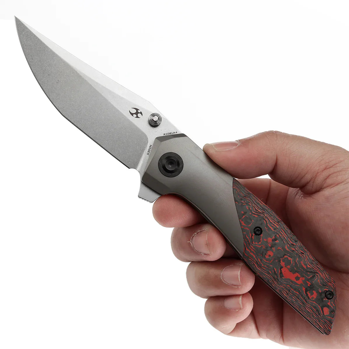 Kansept Deadite 3.52" CPM S35VN Bronze Anodized Titanium with Lava Flow Fatcarbon Bronze Red K1081A4