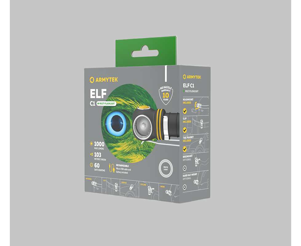 Armytek Elf C1 Micro USB Rechargeable / White LED / 1000 lumen / TIR 70°:120° / 1x18350 (incl.)