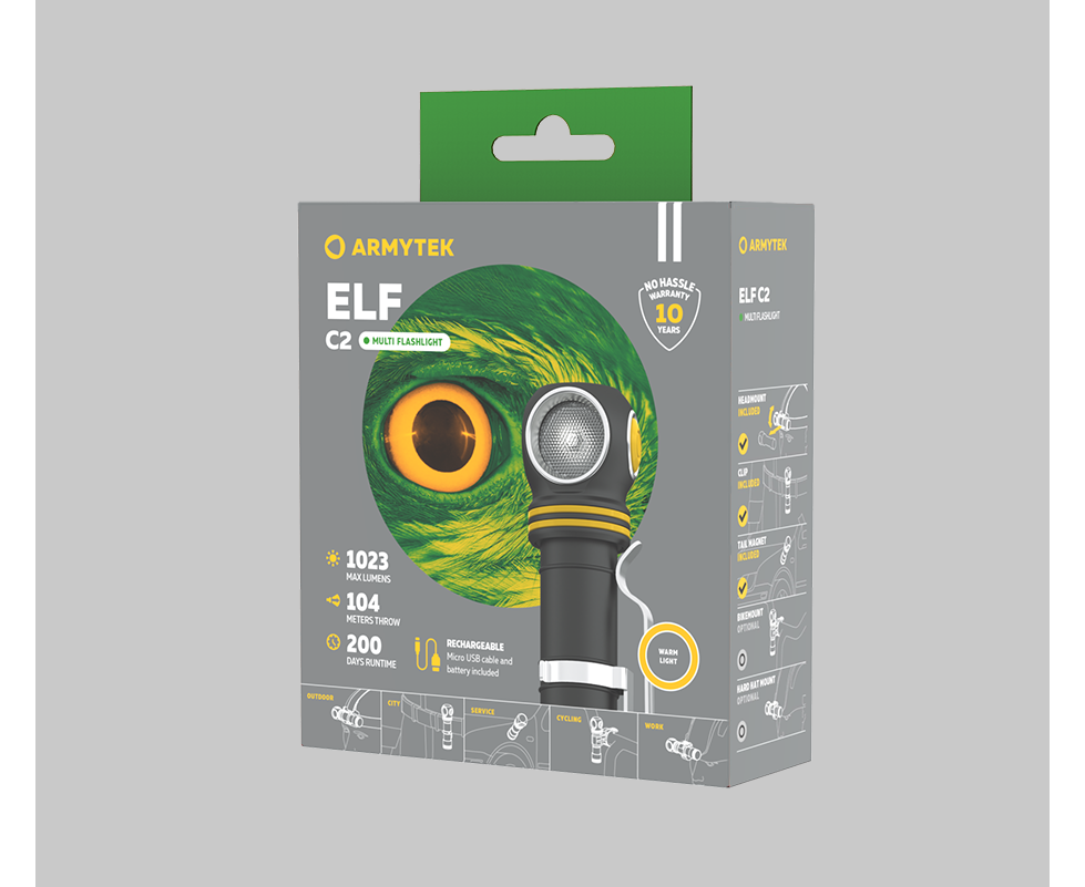 Armytek Elf C2 Micro USB Warm LED / 1023 lumen / TIR 70°:120° / 1x18650 (incl.)