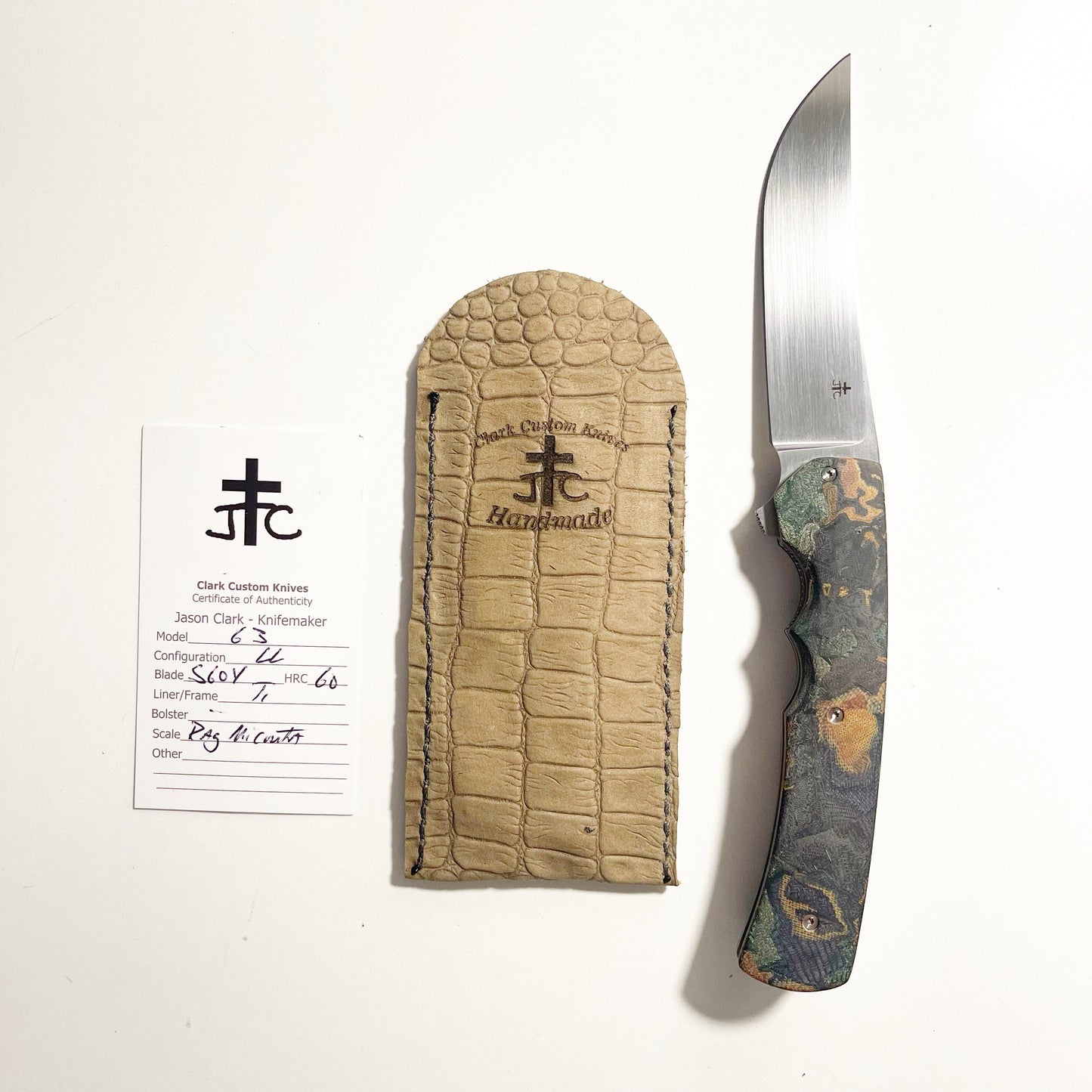 Clark Custom Knives Model 63 S60V Blade Rag Micarta Handles
