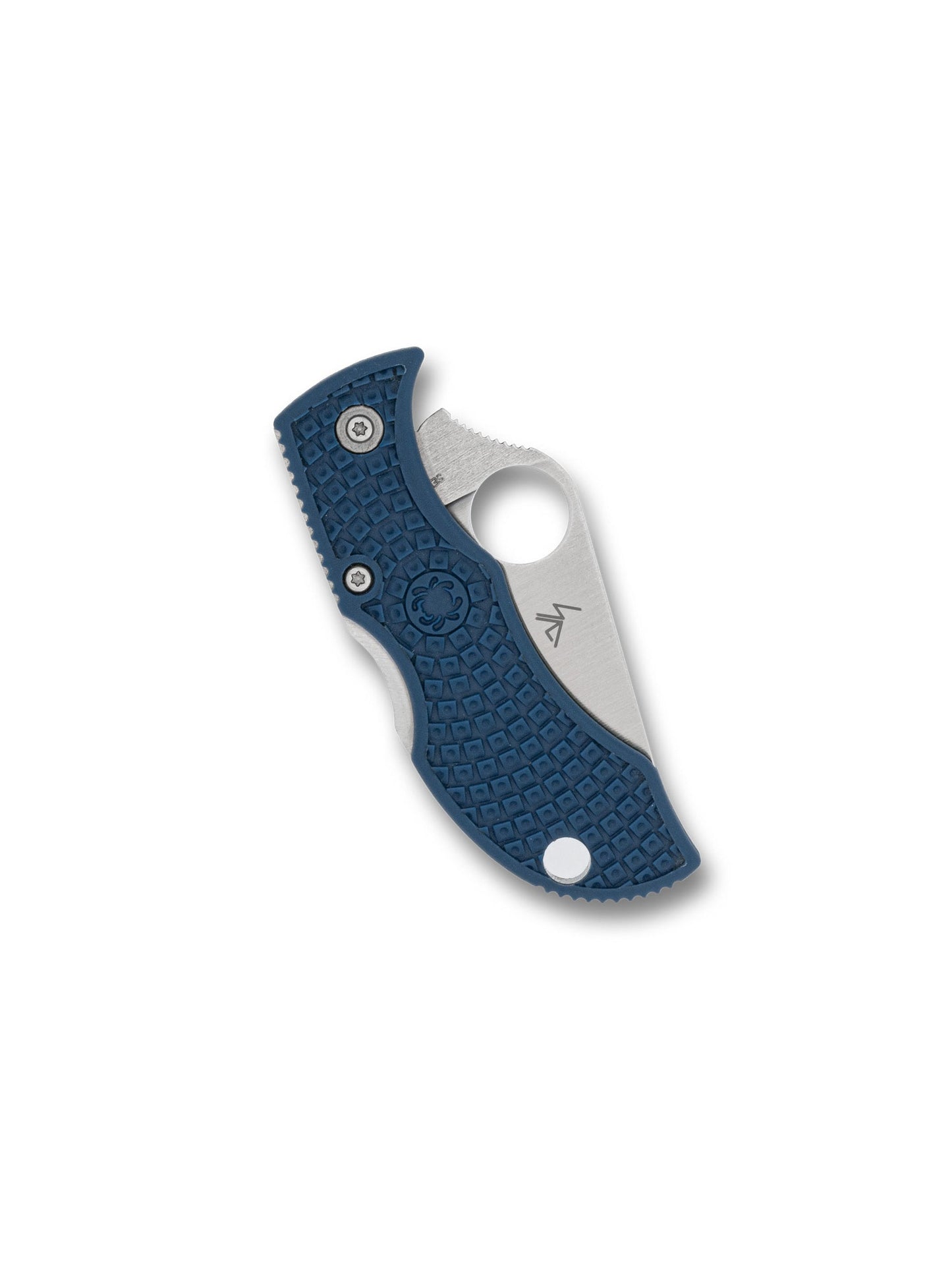 Spyderco Manbug MPCBL compact folding knife closed, cobalt blue FRN handle and back lock spine