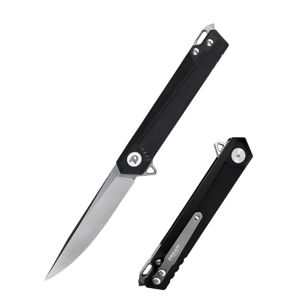 DreamTech D3311GB front view, 3.70-inch D2 folding knife with G10 handle