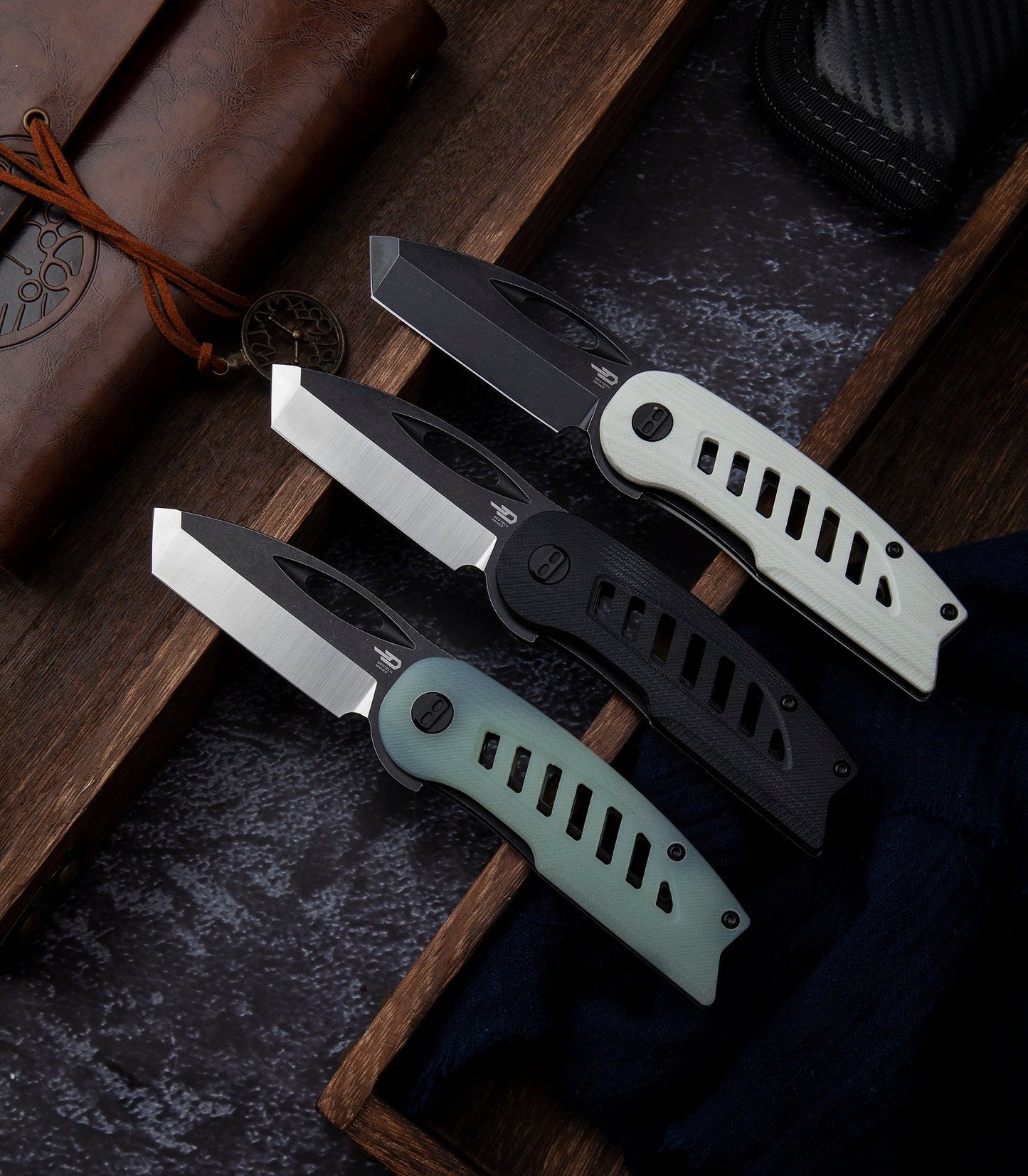 Bestech Knives Explorer Folding Knife 2.87in D2 Black Stonewash Steel Blade - BG37D
