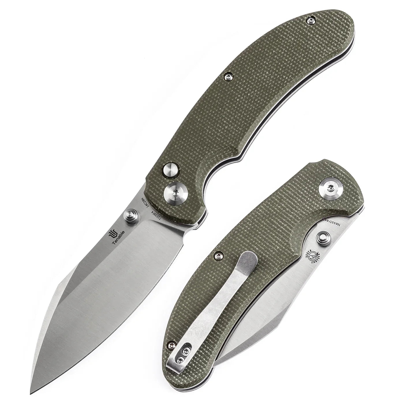 Kansept Nesstreet 3.58" Satin 14C28N Green Micarta T1039F4
