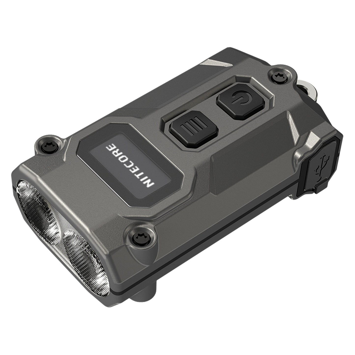 Nitecore TINI 3 Gray front view – 600 lumen USB-C rechargeable keychain flashlight with OLED display