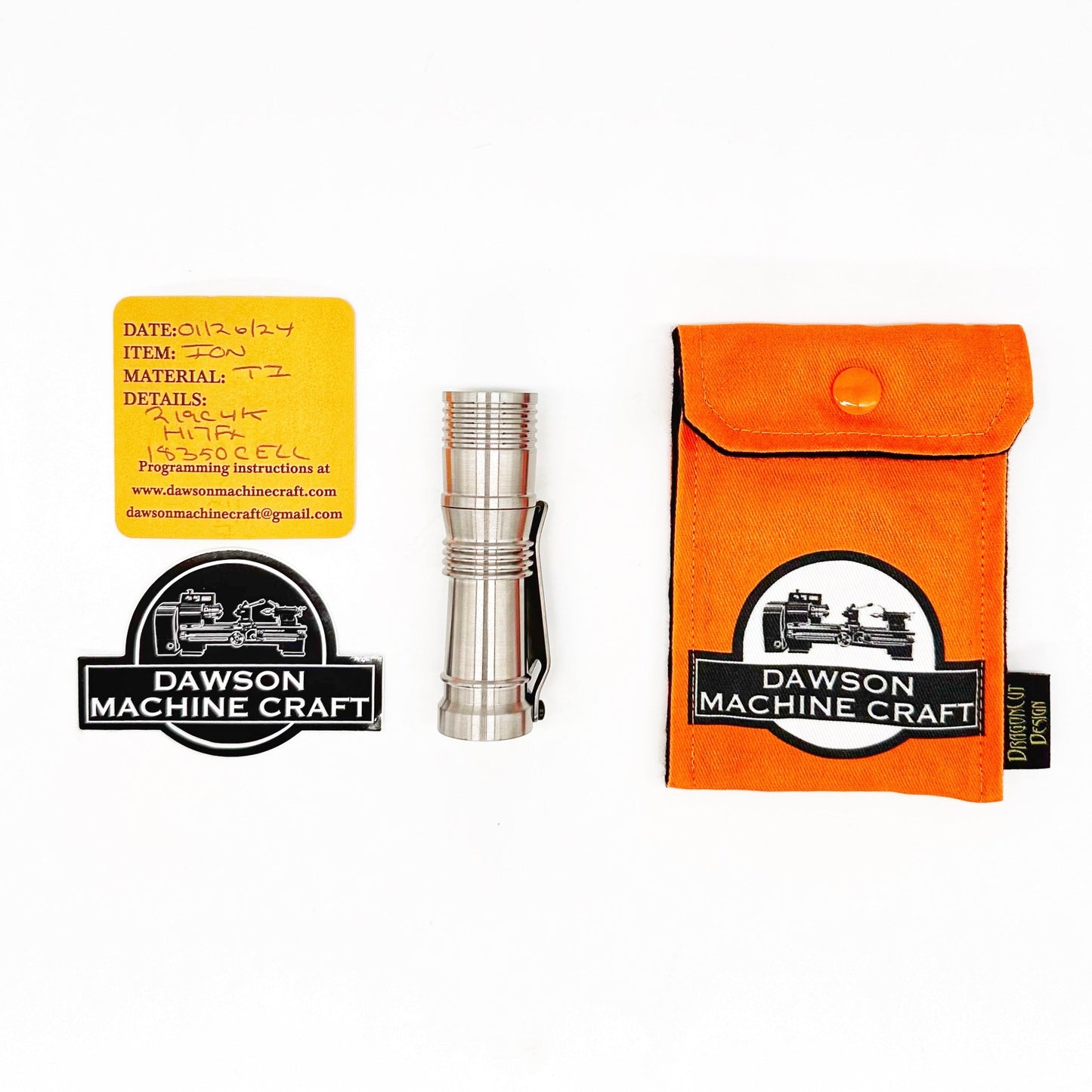 Dawson Machine Craft Ion Stain Titanium Flashlight 18350 Cell Nicha 219a 4000k LED H17x - Made in USA