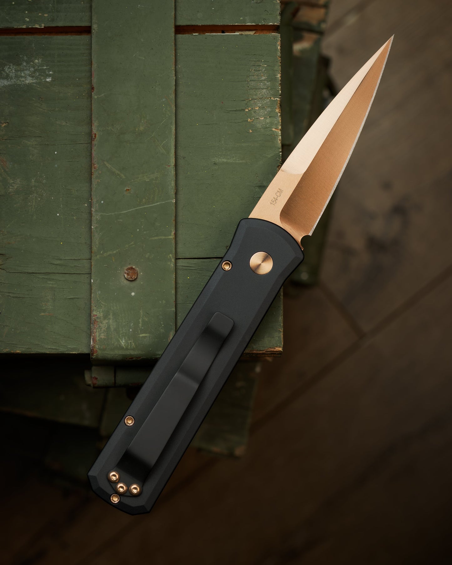 Pro-Tech Knives Godson 721-RG 3.15in Rose Gold Ltd 154cm Steel Blade Black Handles
