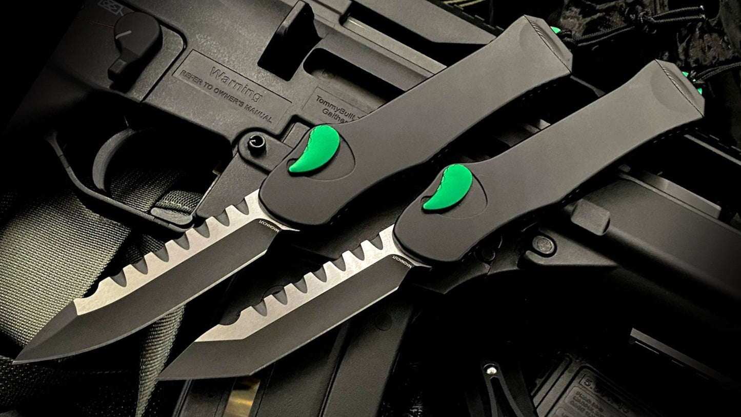 Heretic Knives Hydra Single Action Black w/ Green Accents 3.625in Magnacut Blade - Made in USA