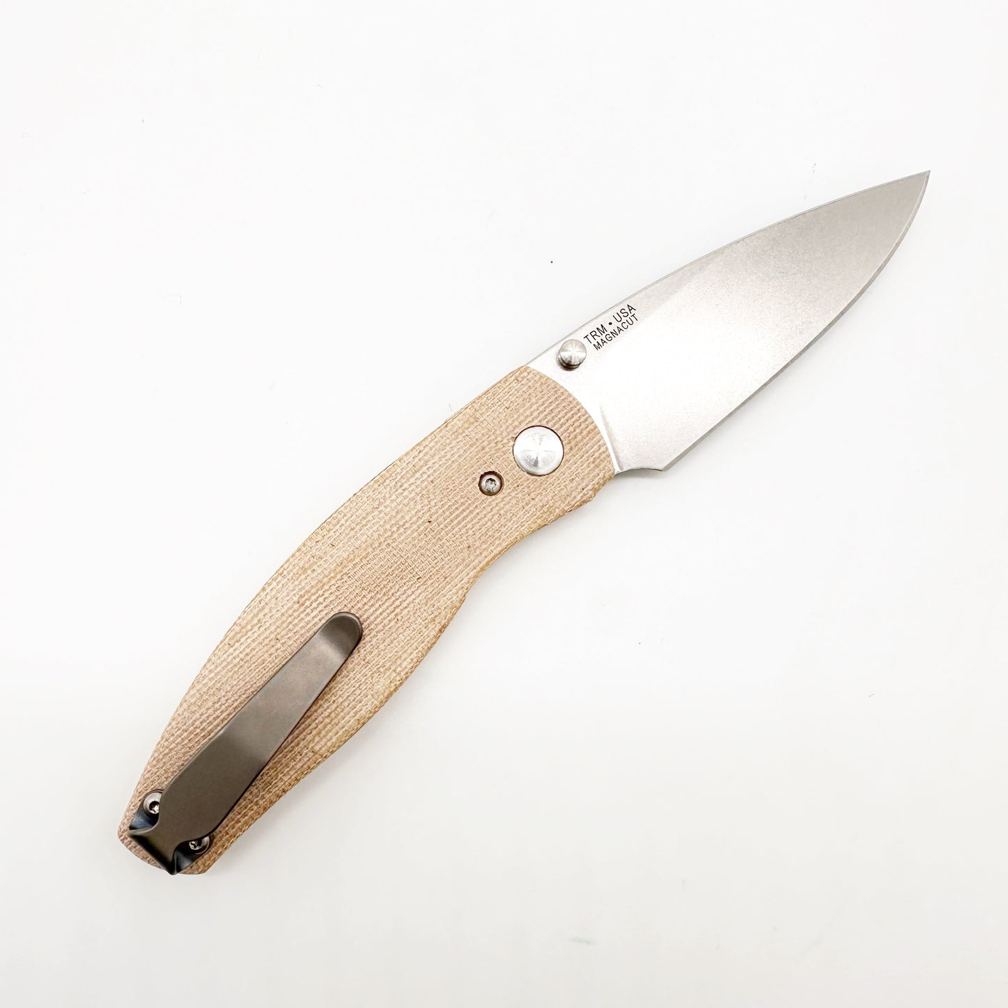 Three Rivers Mfg Neutron 2 Natural Canvas Micarta 3D Contoured Scales MAGNACUT Blade