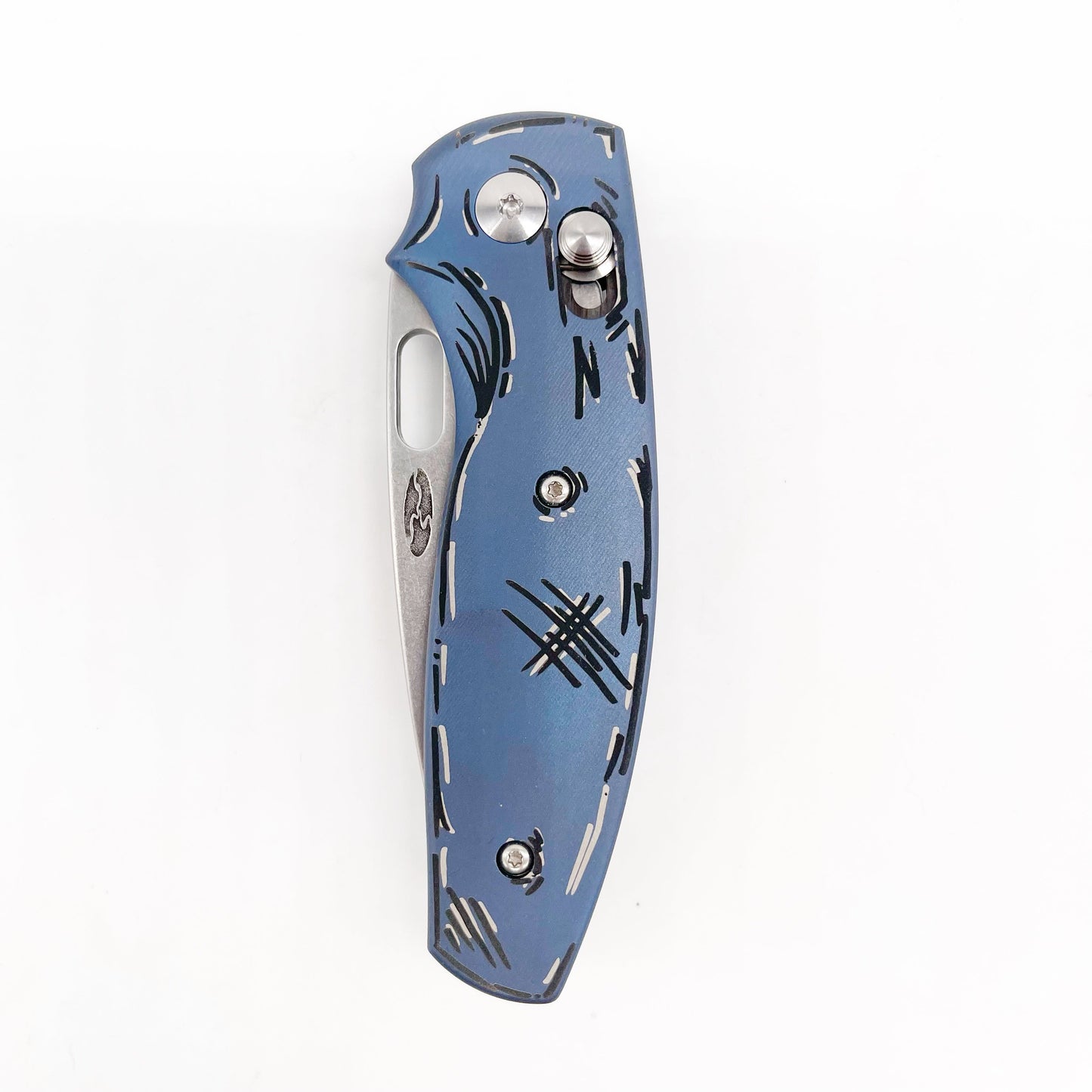 Three Rivers Mfg Bulldog Riverlok 3.2in Magnacut Blade Titanium Blue Cel Shade Finish
