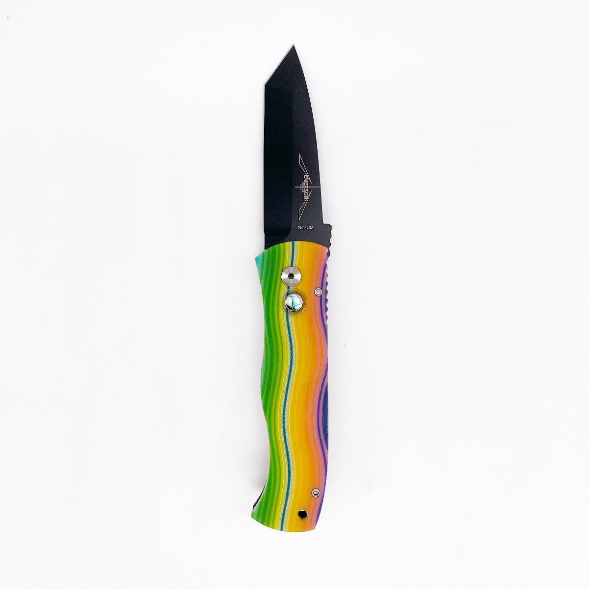 Pro-Tech Emerson CQC7 Auto Folding Knife Custom Unique Micarta Top DLC Black 154cm Steel Abalone Button
