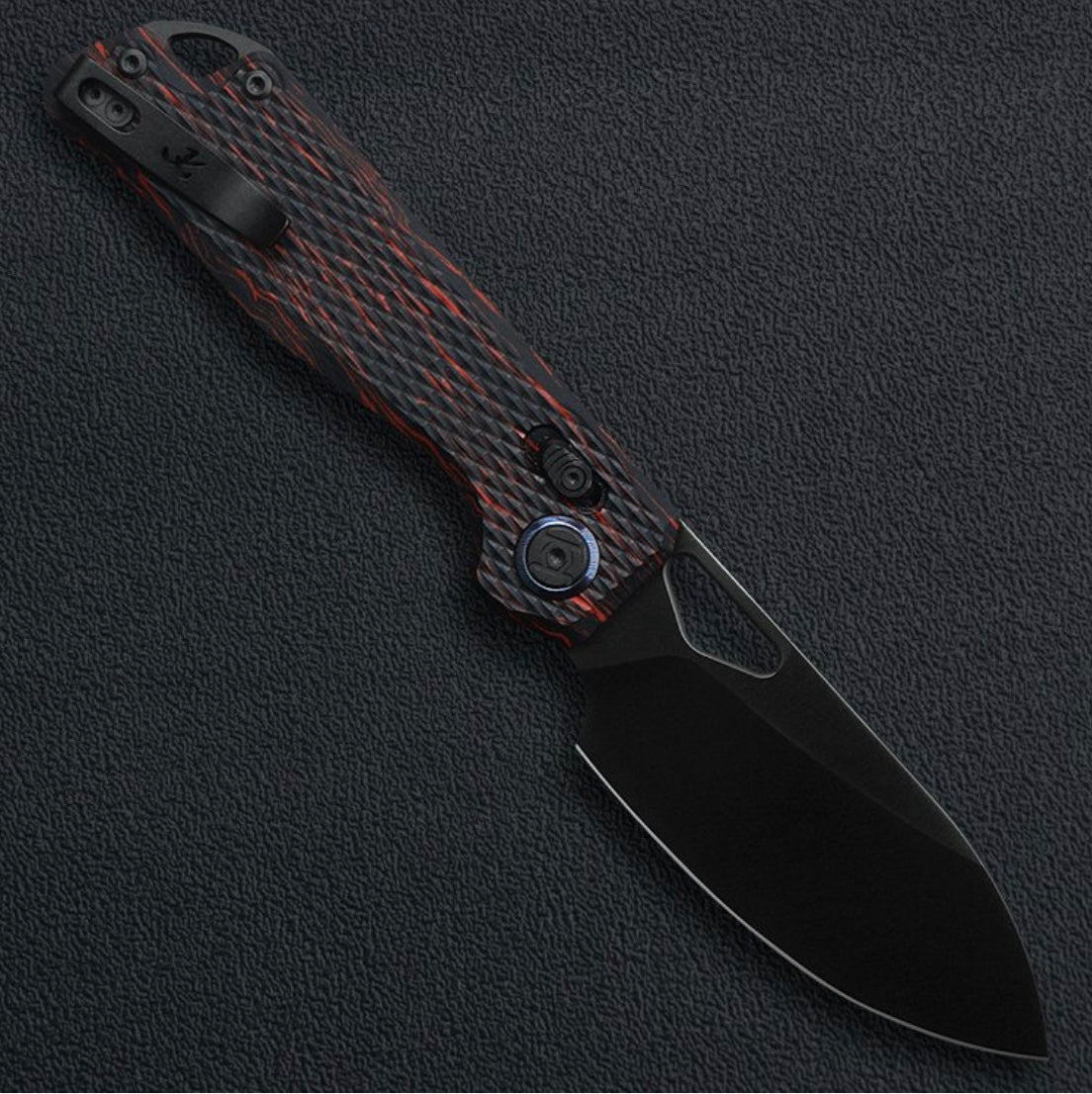 Kunwu Django X707A-1, 3.19″ DLC ELMAX Blade, Red & Black G-Mascus, Frame Lock, view 2
