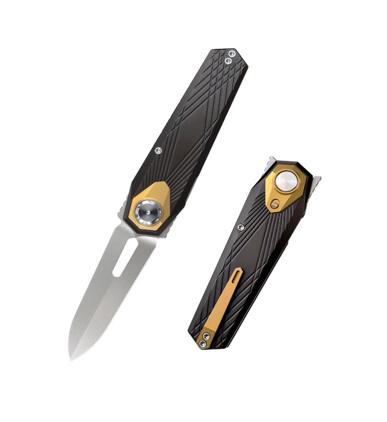 Remette RT-Infinite Power RTIP-A – 3.15" M390 Dagger Blade | Dark Gray Sandblasted Titanium | Button + Liner Lock