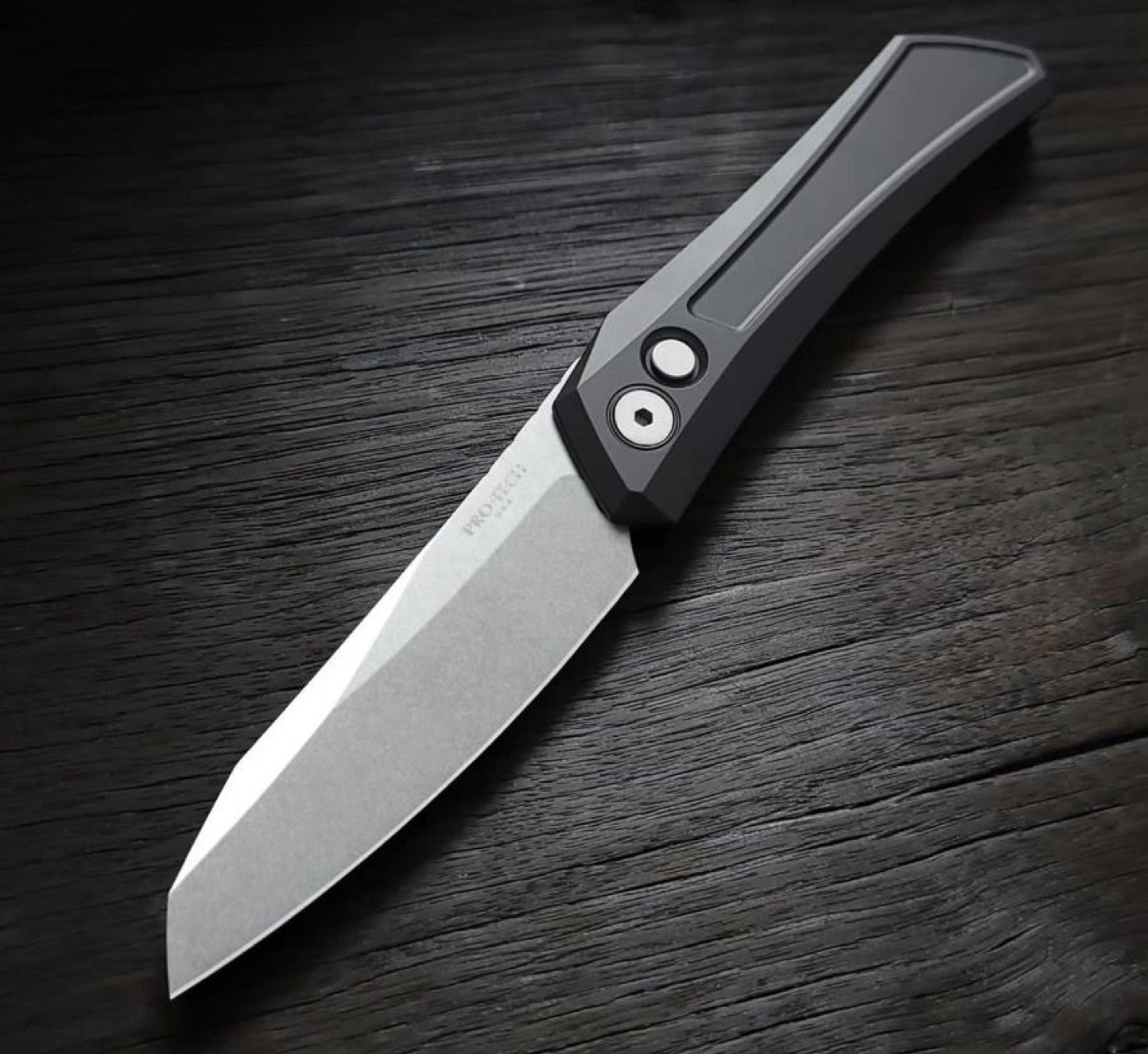 Pro-Tech Knives Oligarch DS101 Stonewashed MAGNACUT Blade Black Aluminum Handles