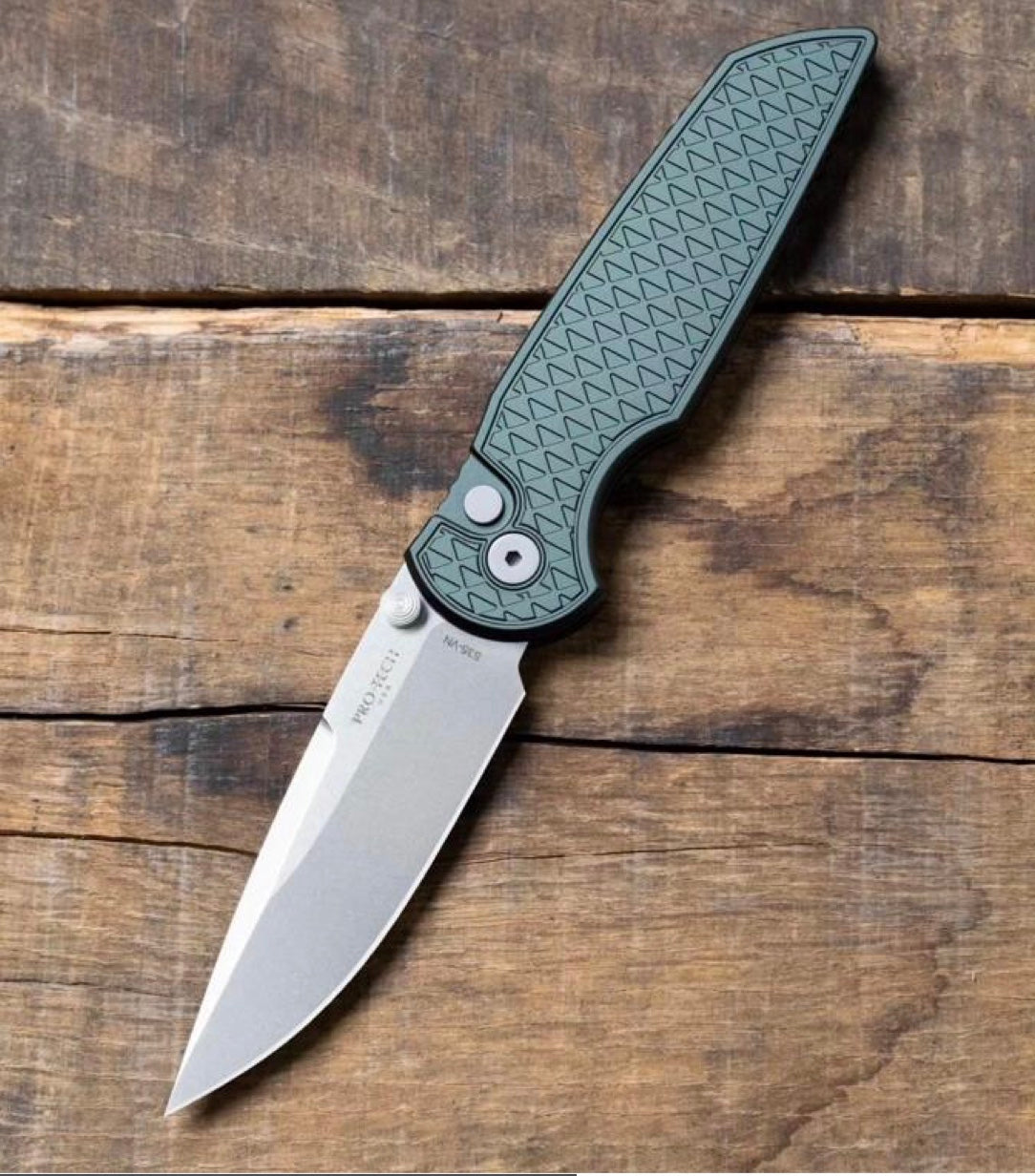 Pro-Tech Knives TR-3 INTEGRITY Manual Folding Knife Stonewashed S35VN Blade Textured Green Handles INT105-Green