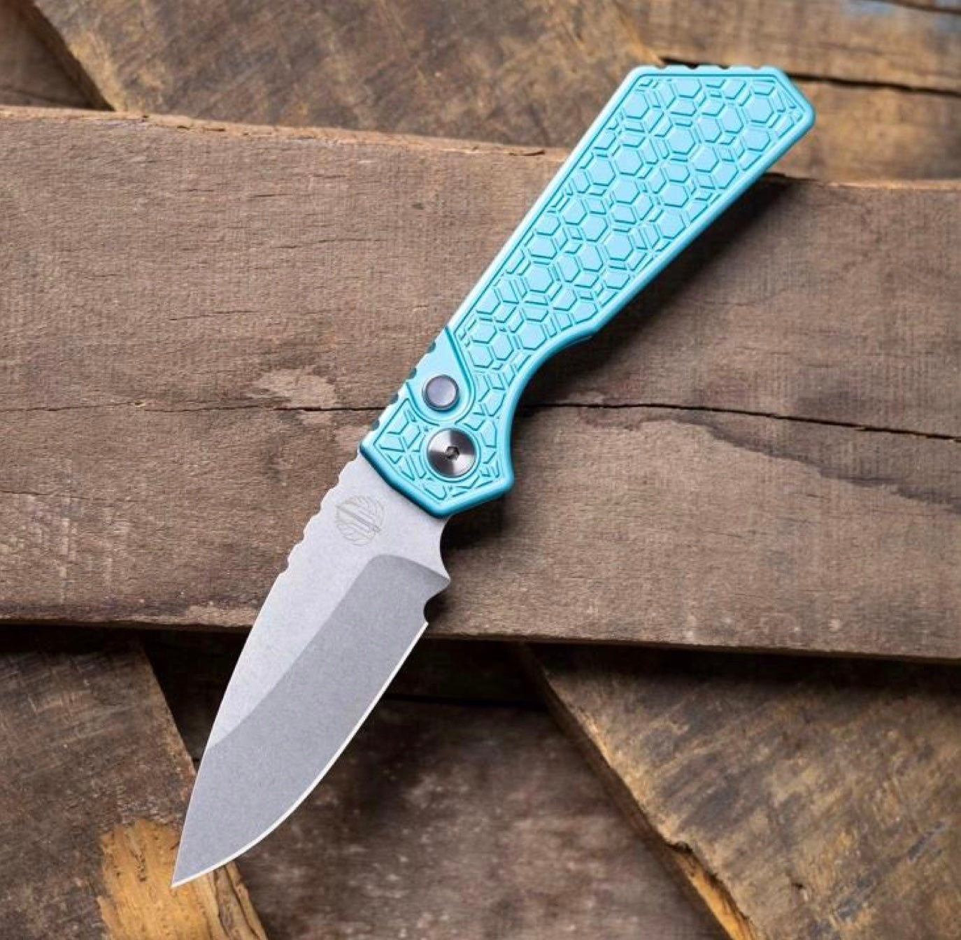 Pro-Tech Knives PT205-Gridlock T. Blue Strider PT+ Folding Knife Stonewashed Magnacut Blade Textured Blue Handles