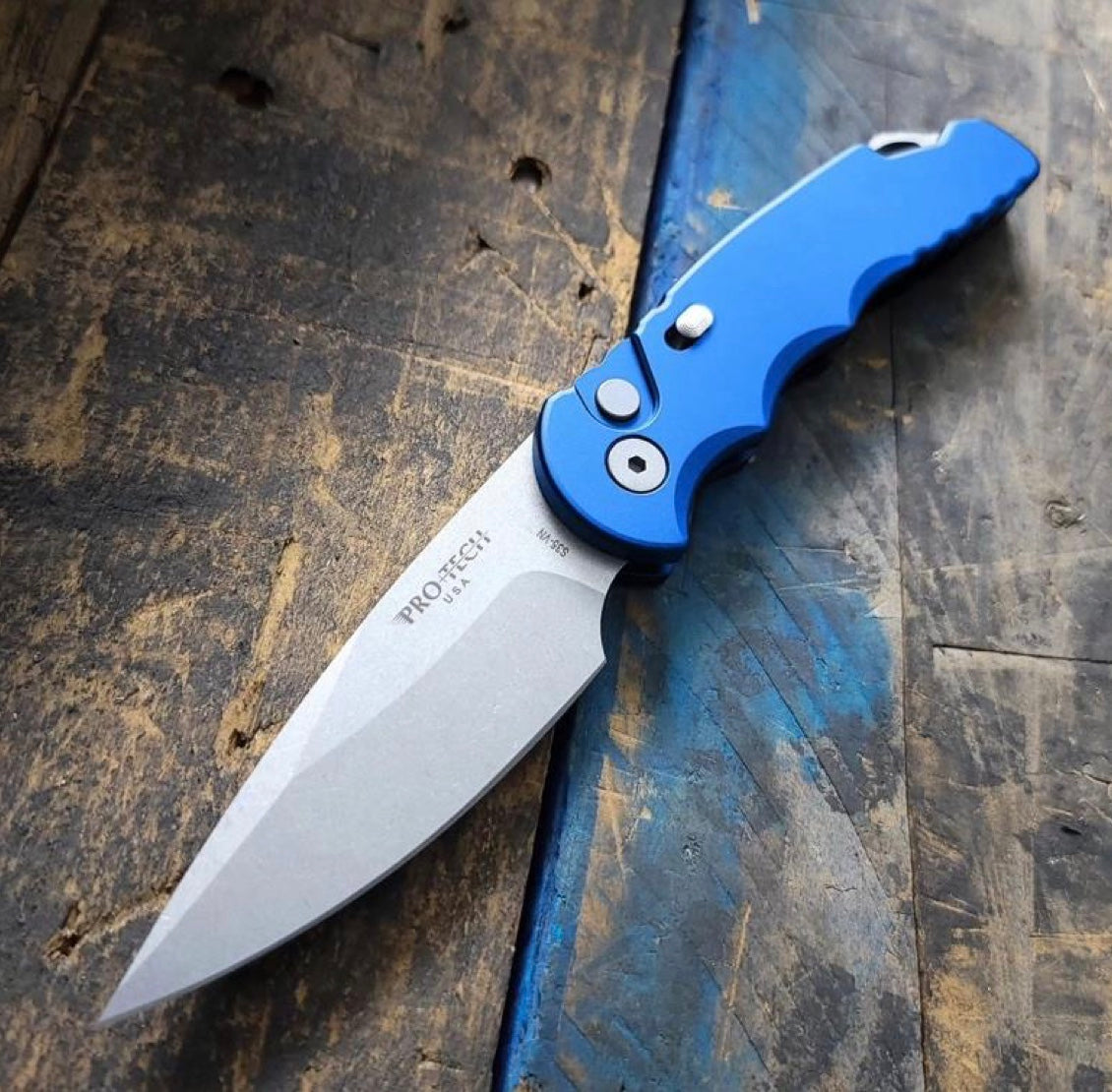 Pro-Tech Knives Tactical Response 5 Folding Knife 3.25in Stonewashed S35VN Blade Blue Aluminum Handles