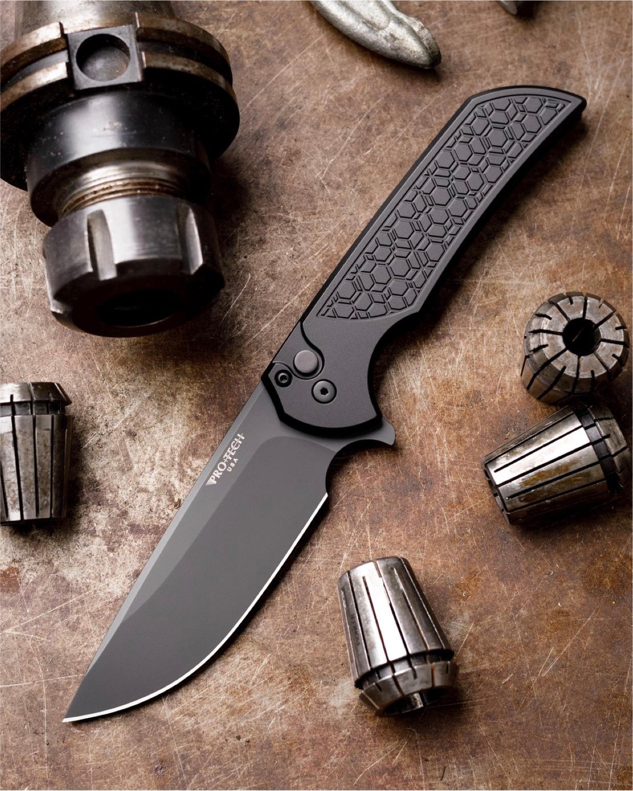 Pro-Tech Mordax Folding Knife Gridlock Textured Handles DLC Black Magnacut Blade