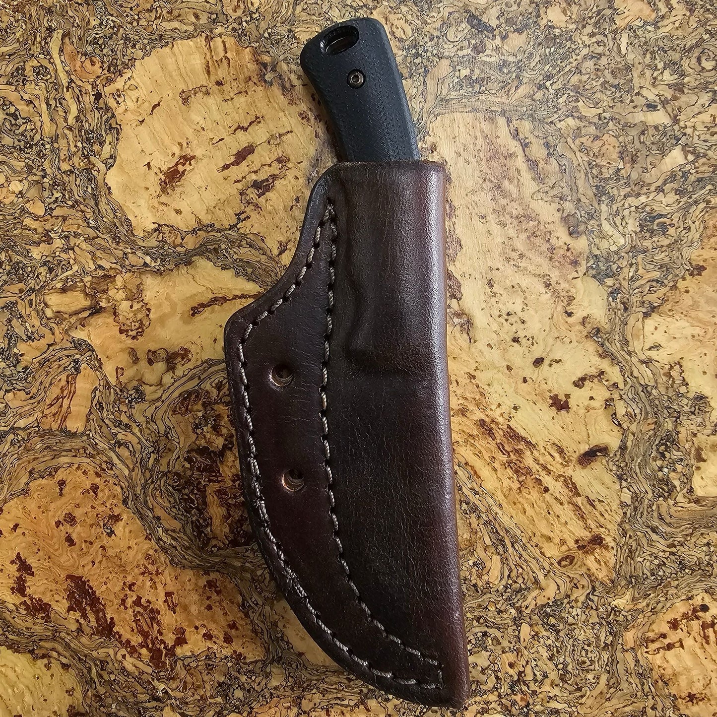 TRM Tagalong Fixed Blade – PSB-27 2.44″ Stonewash Drop‑Point, Black Micarta & Leather Sheath